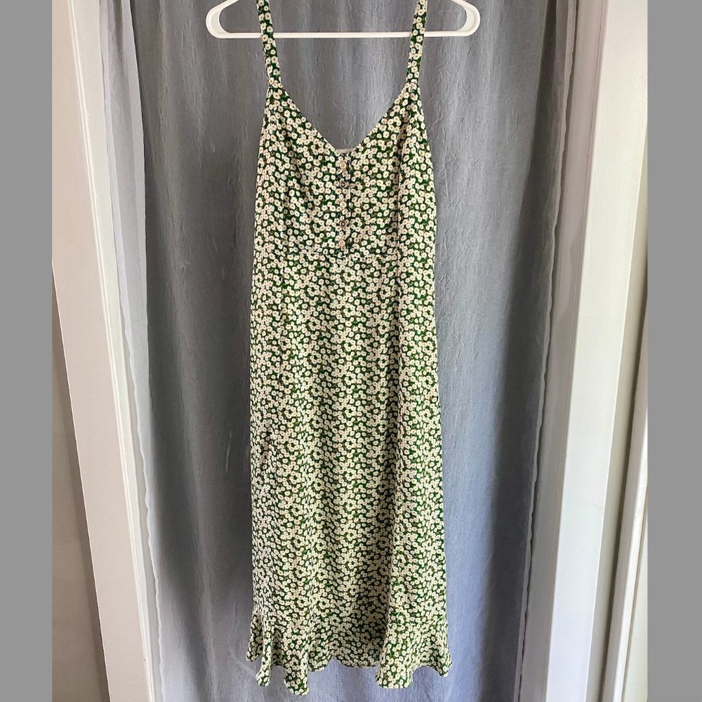 Lulu's L Green Floral Print Midi Dress with Ruffled Hem